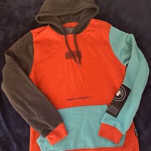 Colorblock Hoodie with Barcode Design Size Small Orange, Blue & Brown